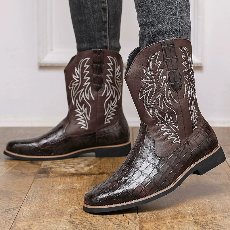Men'S Shoes Crocs - Men's Croc-Embossed Western Cowboy Boots Embroidered