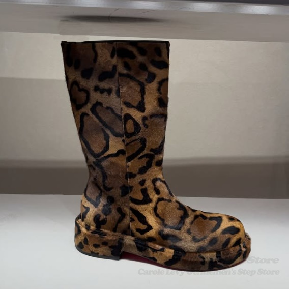 Men Shoes Branded - Brown Suede Leopard Print Mid Calf