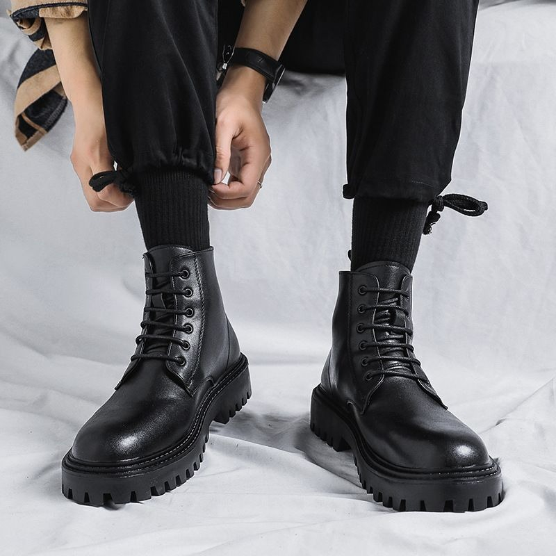Men High Top Leather Boots Fas - Men'S Shoes Height Increase review and price