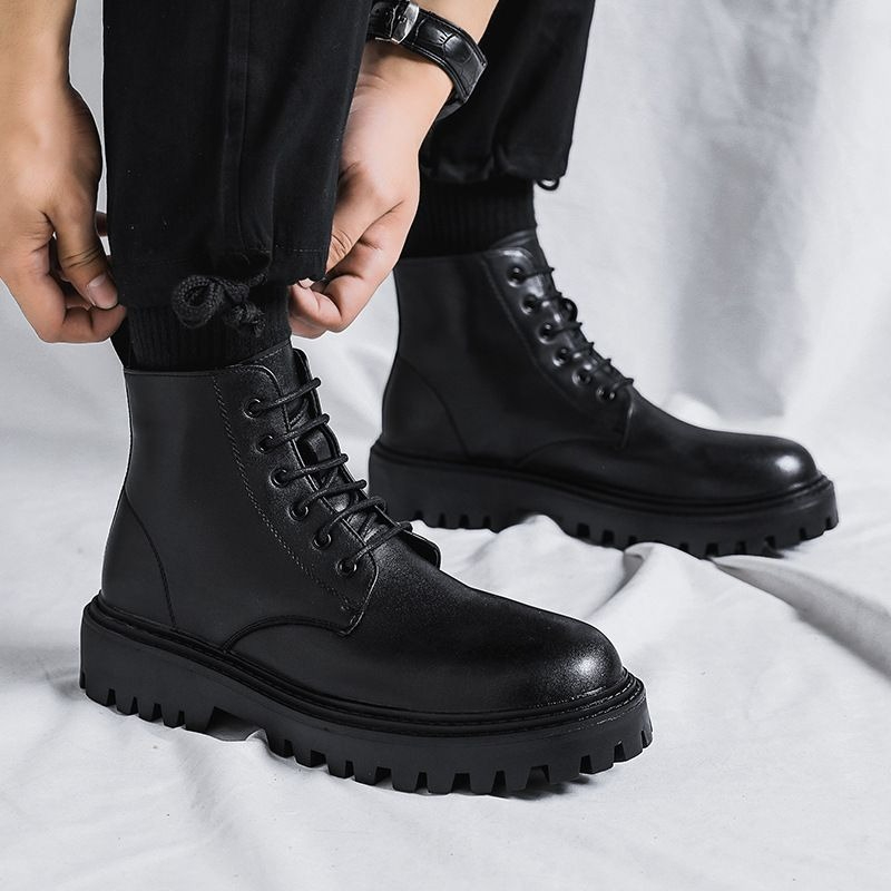 Men High Top Leather Boots Fas - Men'S Shoes Height Increase review and price