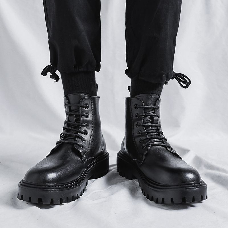Men High Top Leather Boots Fas - Men'S Shoes Height Increase review and price