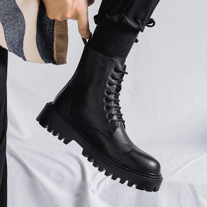 Men High Top Leather Boots Fas - Men'S Shoes Height Increase review and price